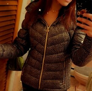 Michael Michael Kors Light Weight Animal Print Hooded Puffer Jacket